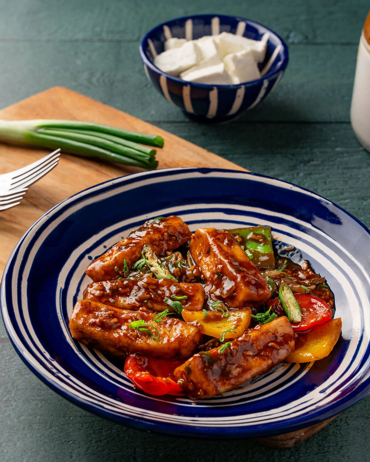 Chilly Paneer With White Rice